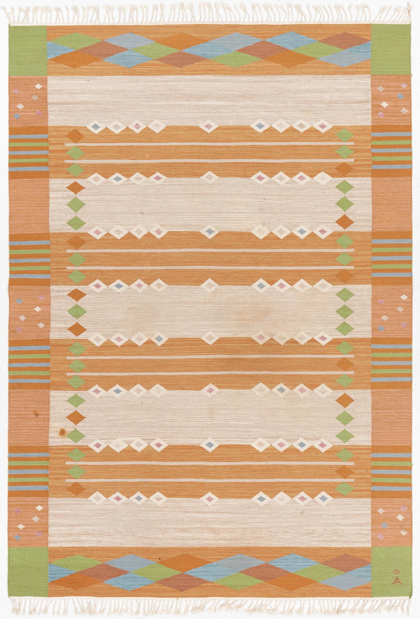 A flat weave carpet, signed Å, Axeco made in India, c. 280 x 196 cm.