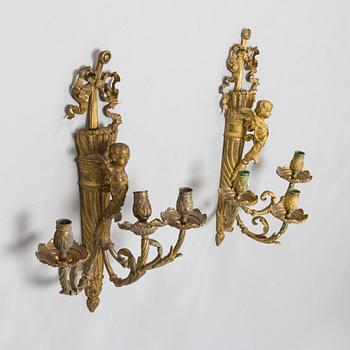 A pair of wall candelabras, probably French, late 19th century.