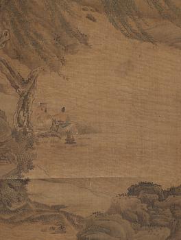 A hanging scroll of a river scenery in the style of Tang Yin (1470-1524), Qing Dynasty, presumably 18/19th Century.