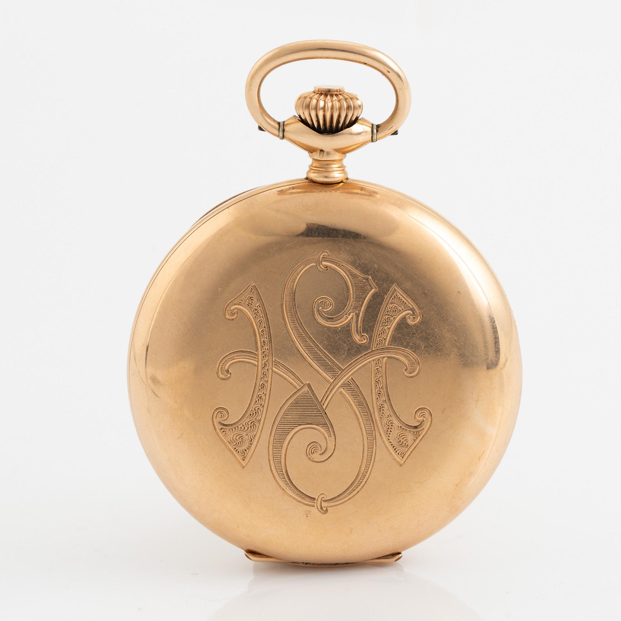 Zenith, pocket watch, 14K gold, hunter, 51,5 mm.