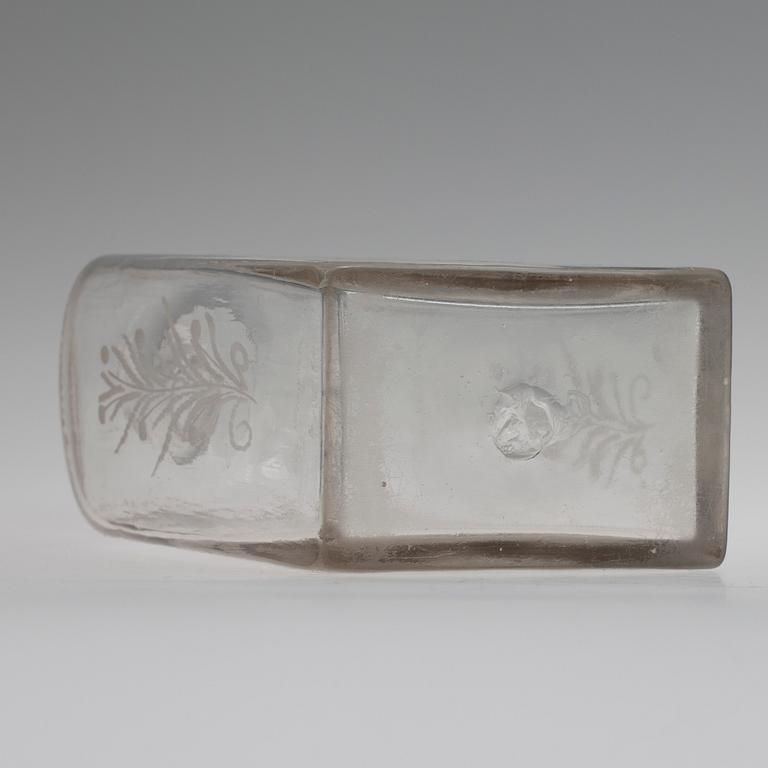 SCHATULLFLASKA, glas, 1800-talets andra hälft.