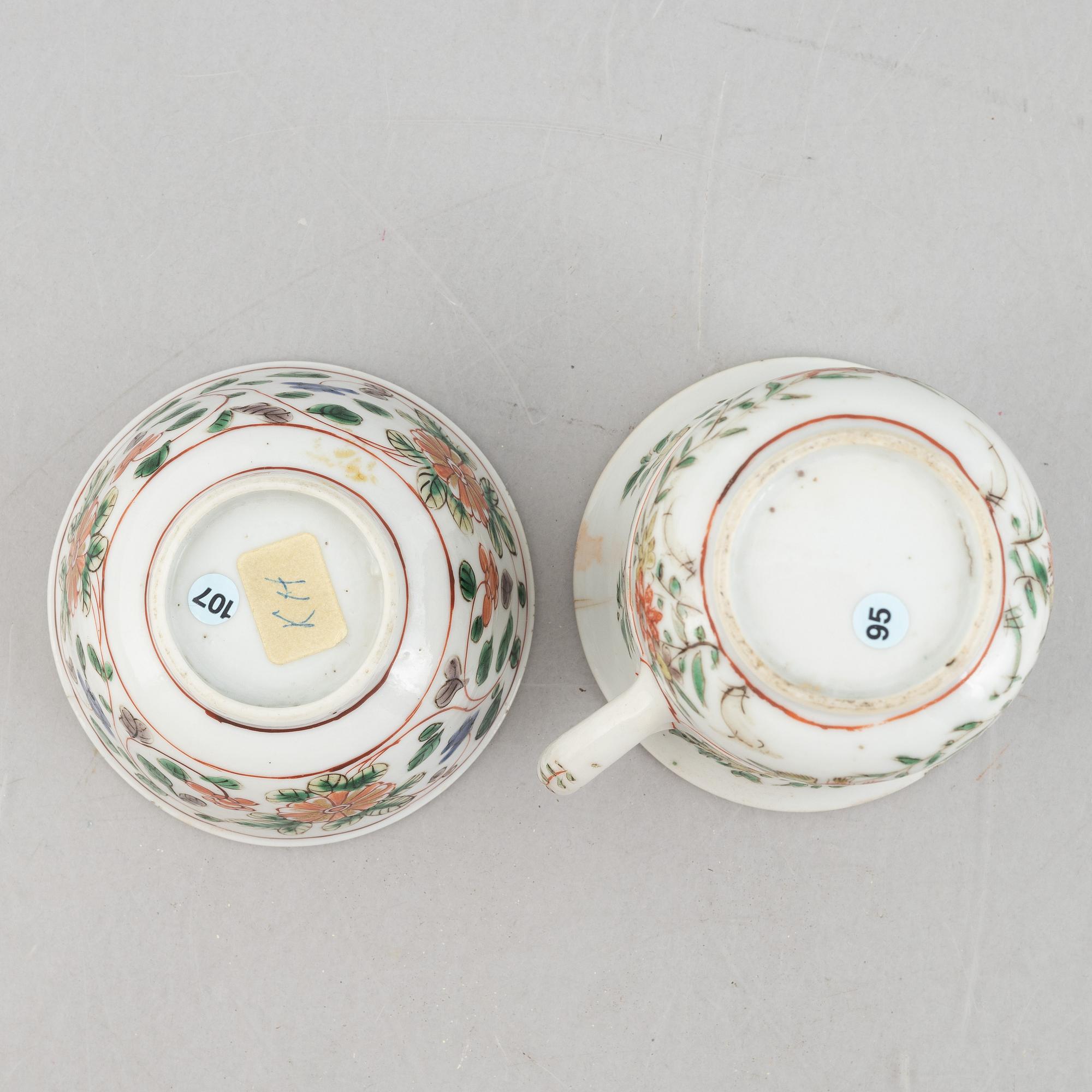 Koppar, fyra stycken, porslin, Qingdynastin, Kangxi (1662-1722).