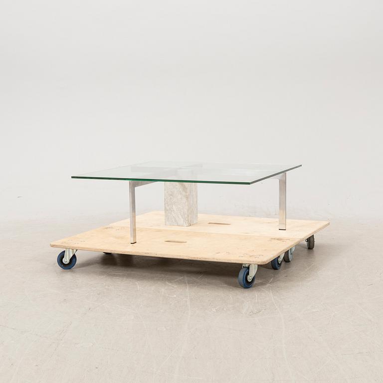 A marble, glass and metal coffee table late 20th century.