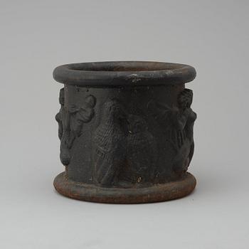 An Anna Petrus Swedish Grace cast iron garden urn, 'Blomkruka nr 1' (flower pot nr 1), Näfveqvarn, Sweden 1920's.