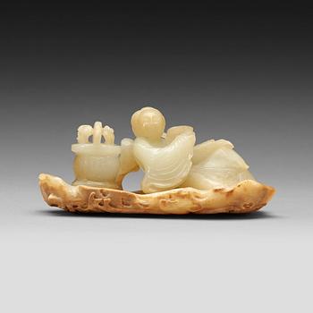 A Chinese nephrite figure of a lady with a flower basket, qing dynasty (1644-1912).