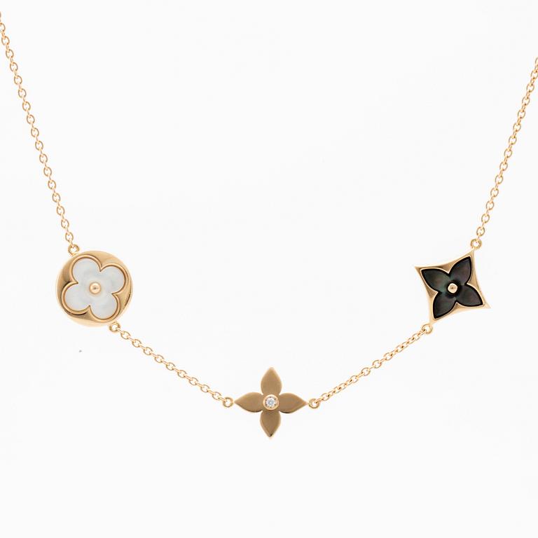 Louis Vuitton, "Blossom Sautoir" Necklace in 18K Rose Gold with Diamonds and Mother-of-Pearl.