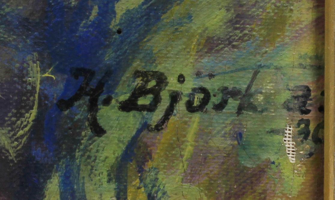 OKÄND KONSTNÄR, olja på duk, bär sign H. Björk. Dat -30.