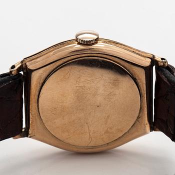 Elgin, armbandsur, 30 x 31 mm, förgyllt, manuell, plastglas, 1930-tal.