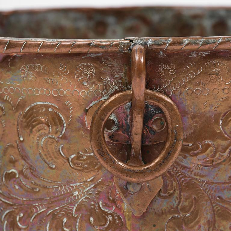 A Swedish baroque repousse copper cauldron, early 18th century.