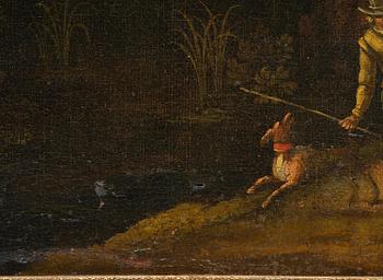 Flemish school, 16th/17th century in the manner of Anton Mirou, Landscape with figure staffage by a village.