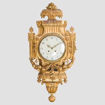 A signed Gustavian wall clock by Augustin Bourdillon (active in Stockhom 1761-1799).