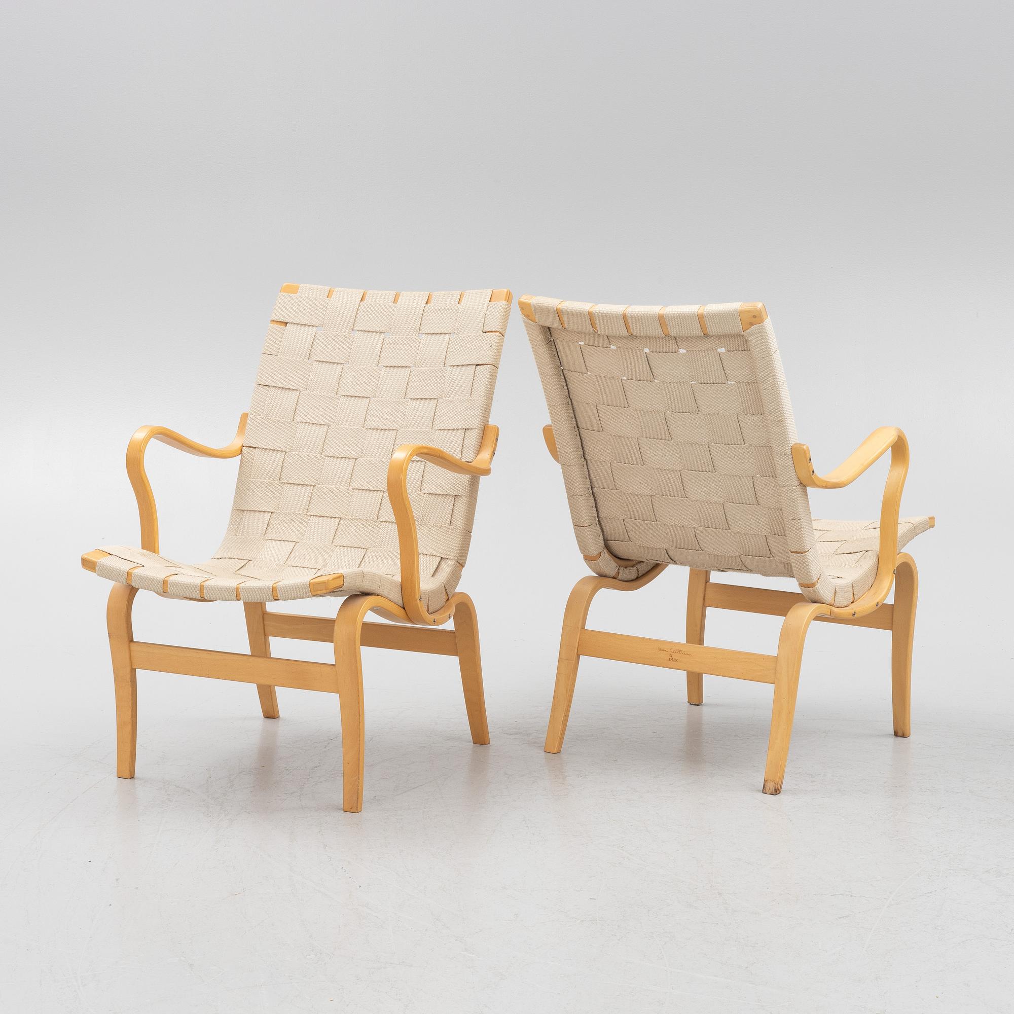 Bruno Mathsson, armchairs, 3 pcs, "Eva", Dux, late 20th century.