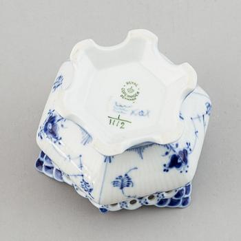 A three piece Royal Copenhagen "Blue Fluted" full lace coffee service.