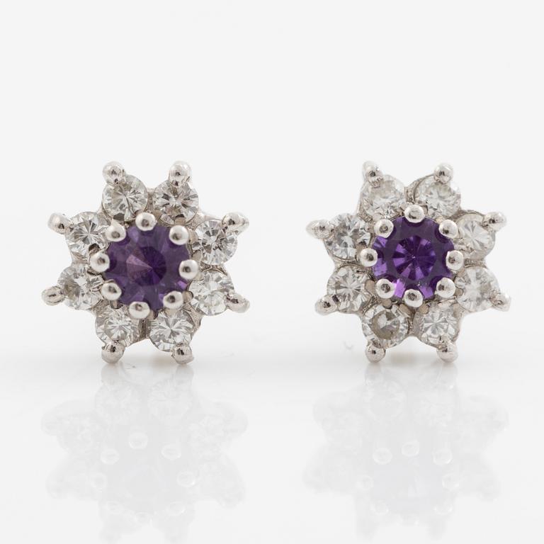Earrings, a pair, 18K white gold with amethyst and brilliant-cut diamonds.