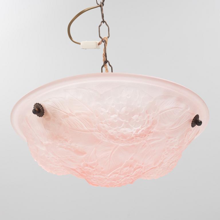 A glass ceiling lamp, probably France, first half of the 20th Century.