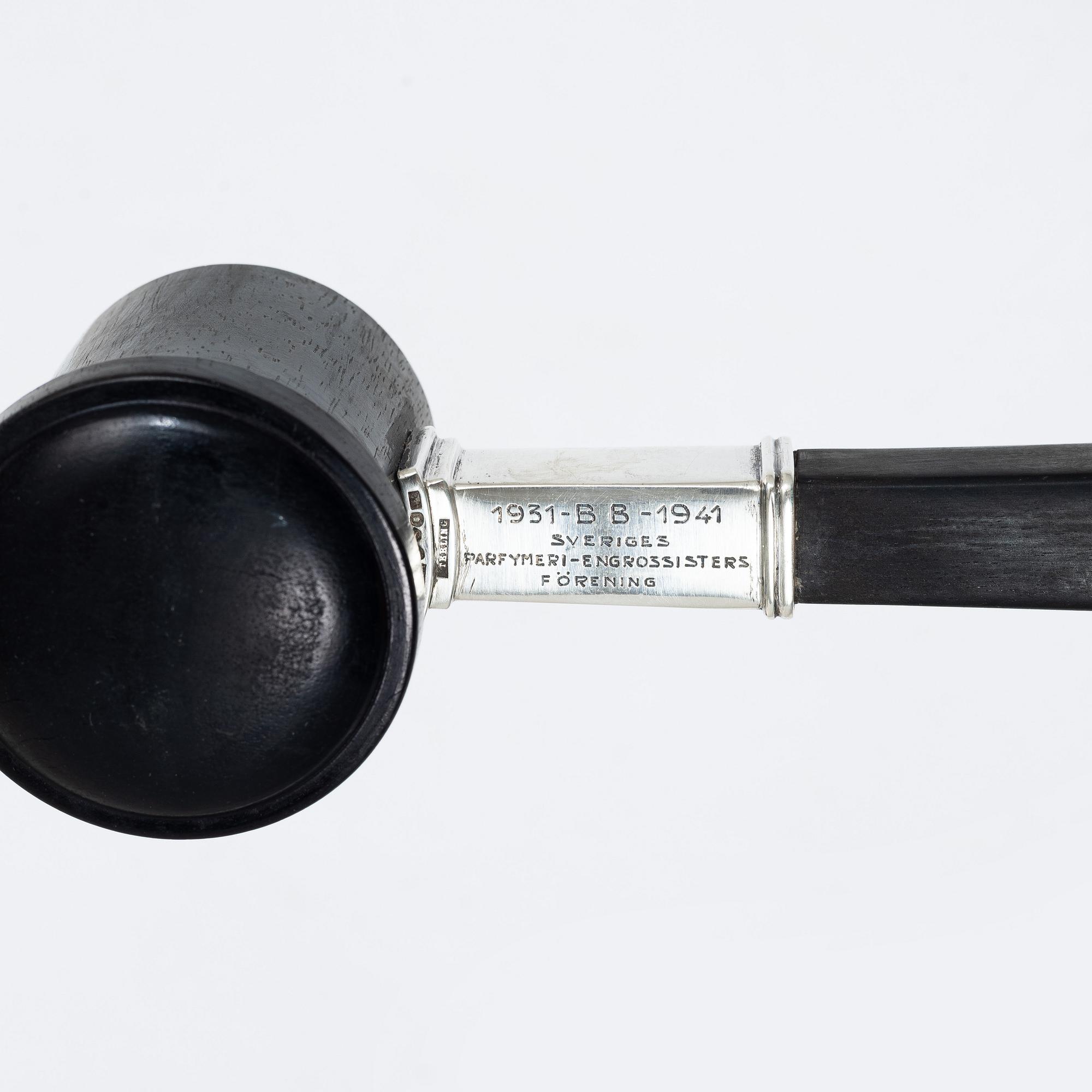Atelier Borgila, A silver and wood ceremonial mallet, Stockholm, Sweden 1941.