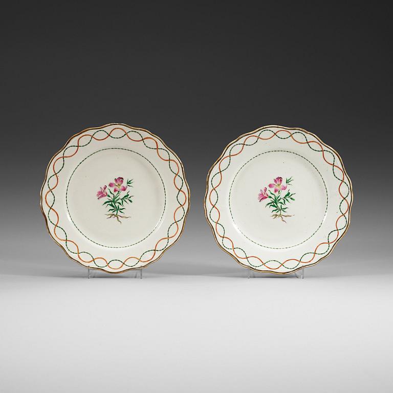 A pair of famille rose armorial dishes for Claes Alströmer, Qing dynasty, Qianlong (1736-95), ca 1770.