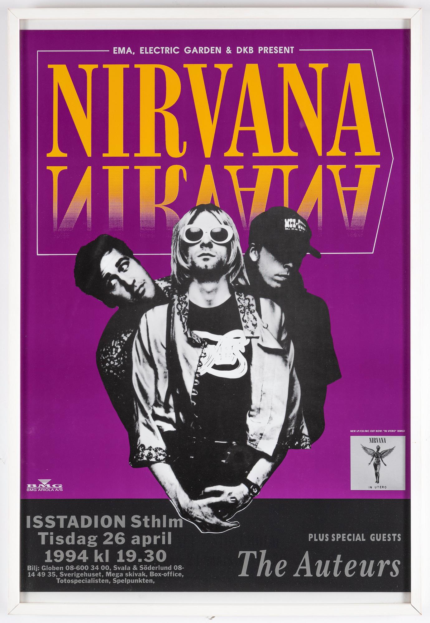 Nirvana. a concert poster for the canceled show at the Isstadion, Stockholm on April 26, 1994.