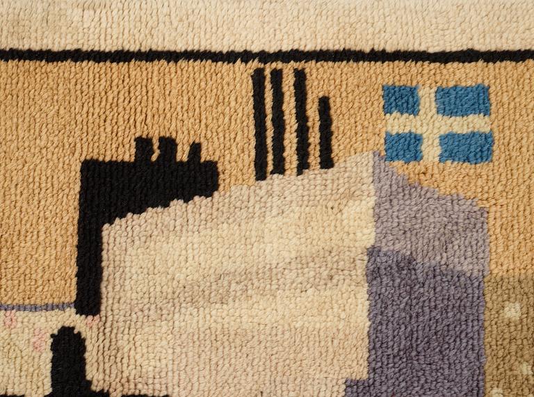 Ingegerd Torhamn, A CARPET AND A SKETCH, "Svensk-Amerika", knotted pile, gouache, the carpet ca 109 x 156 cm, the sketch ca 20x26 cm,