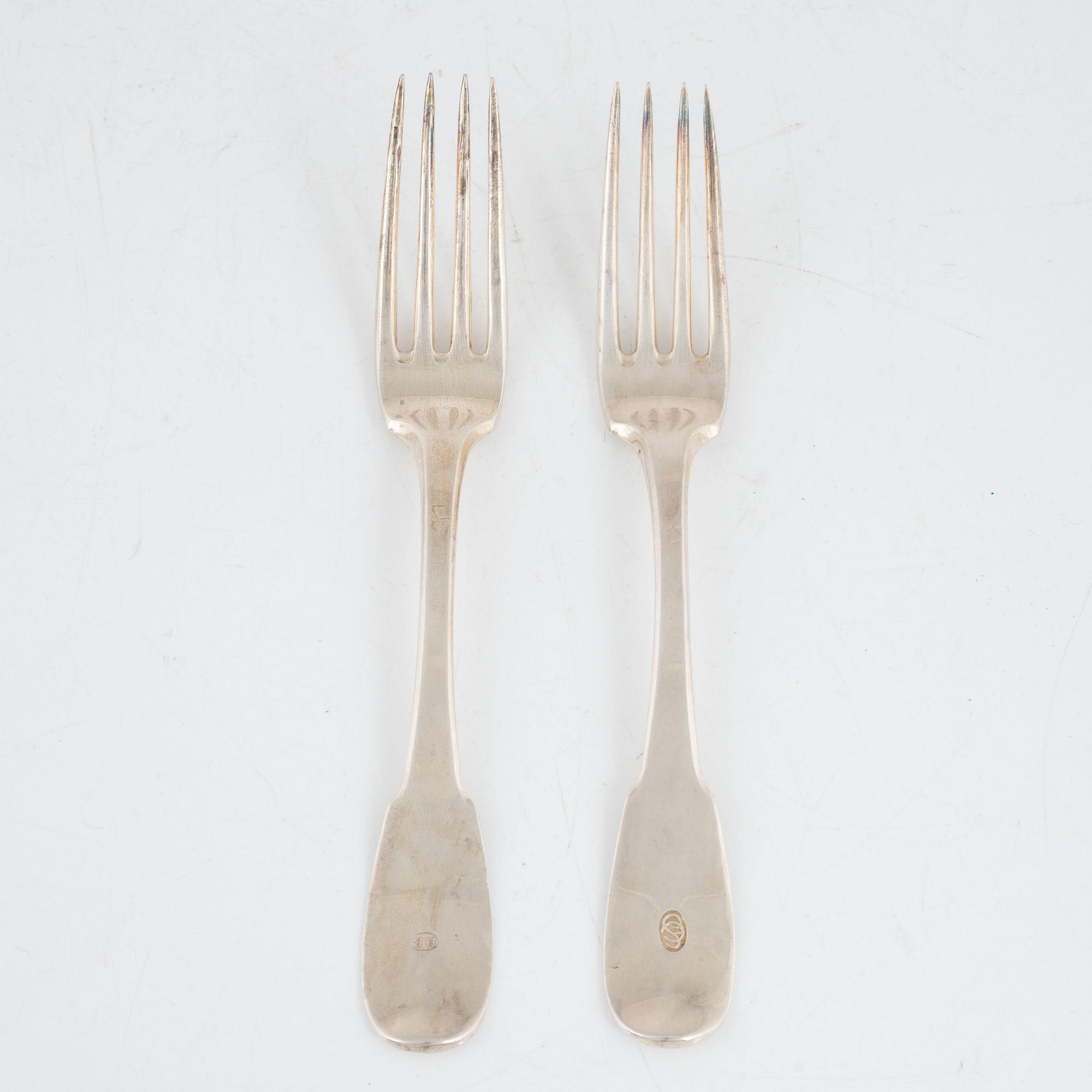 Bestick, 15 st, silver, 1800-1900-tal.