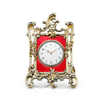 310. A Fabergé, Nobel family, jewelled, silver-gilt, guilloché enamel desk clock, workmaster Michael Perchin, St Petersburg.