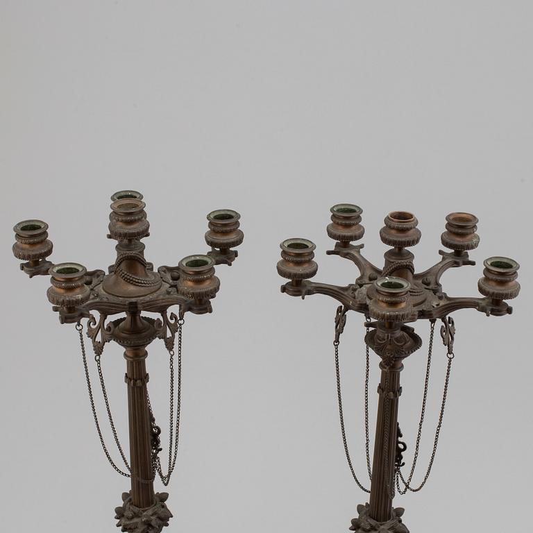 FERDINAND BARBEDIENNE, attributed to, a pair of 19th century bronze candelabra.