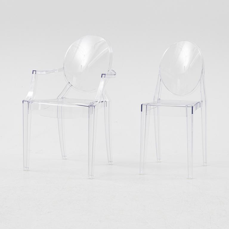 A 'Louis Ghost' armchair and 'Victoria Ghost' chair by Philippe Starck, Kartell.