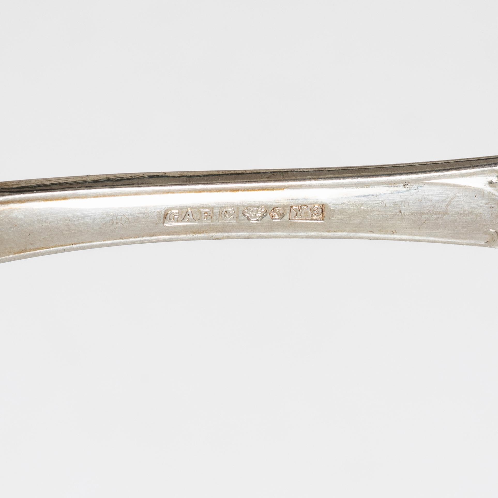 13 pieces of silver fish cutlery, model 'Prins Albert', CG Hallberg and GAB, Stockholm and Eskilstuna, 1958-73.
