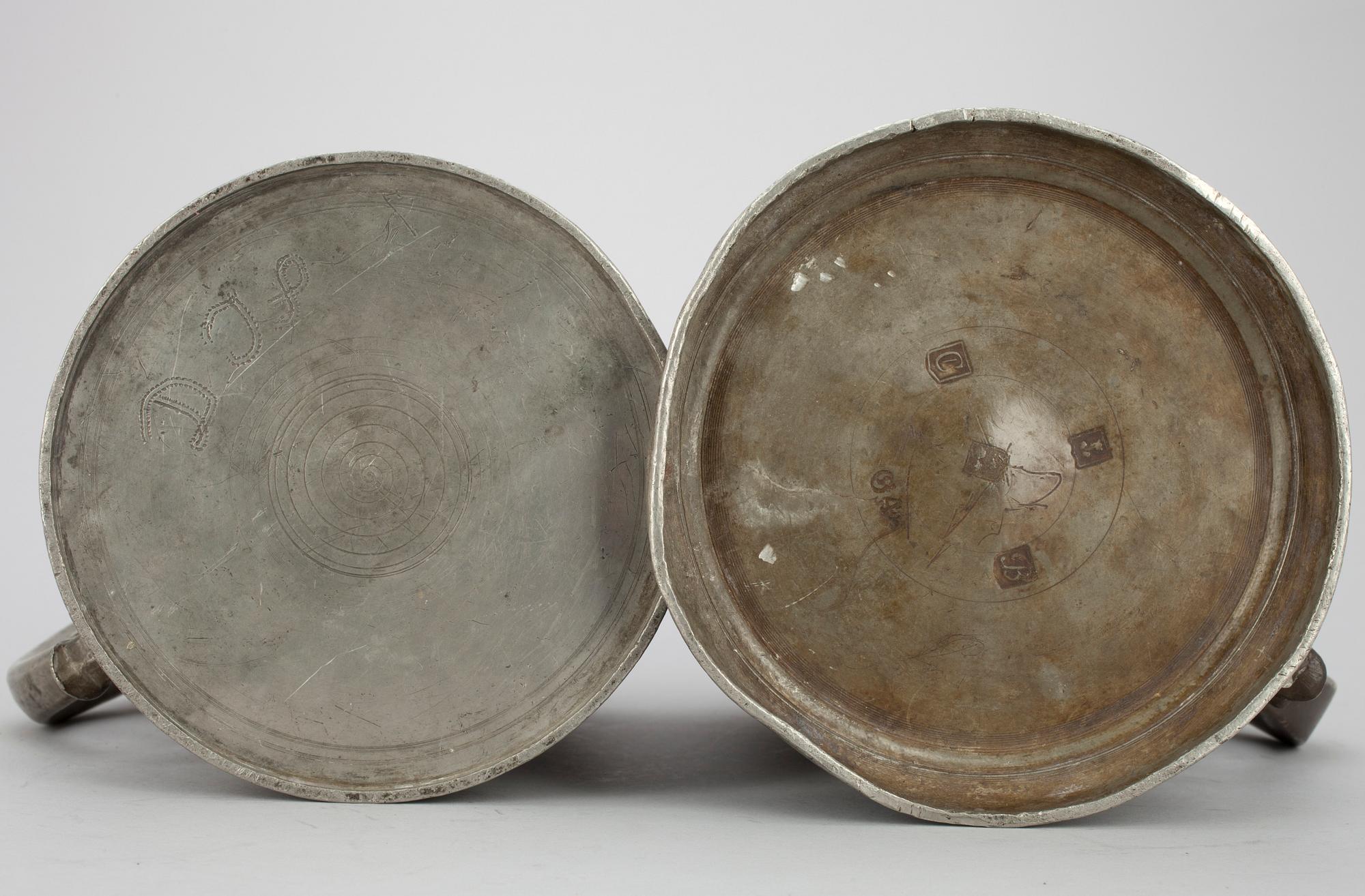 STOP, 2 st, tenn, Carl Bröske 1798-1822, Stockholm. Nils Eric Justelius 1820-1866, Eksjö, Sverige.