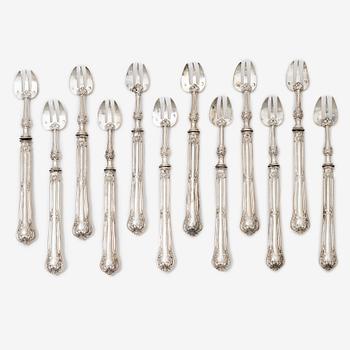 Philippe Berthier, twelve silver oyster forks, Paris, France, 1841-1851.