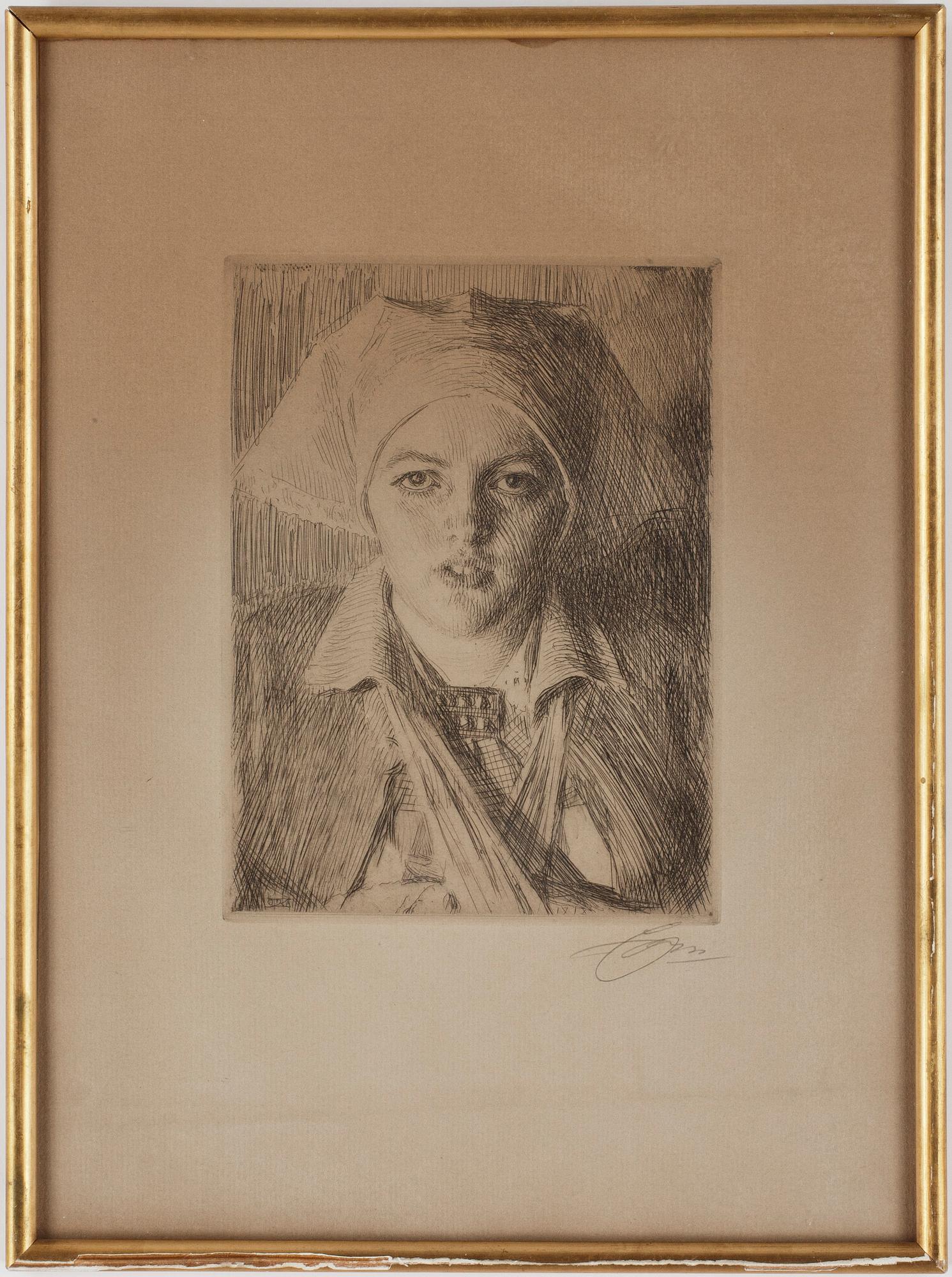 ANDERS ZORN, etsning, 1918, signerad.