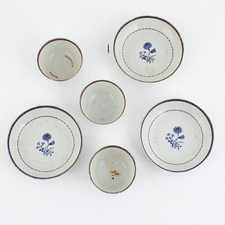 Parti porslin, 7 delar, Kina, Qingdynastin, Qianlong (1736-95) samt Jiaqing (1796-1820).