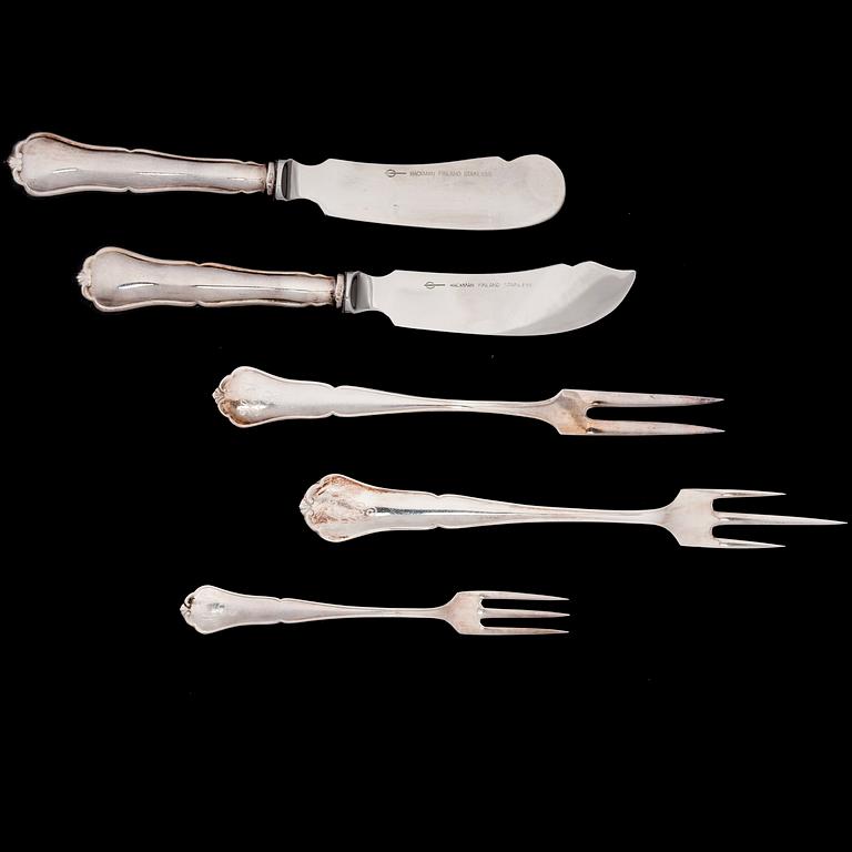 SILVER CUTLERY SET, 97 pcs, silver, "Chippendale" Auran Kultaseppä, Turku, 1981, Finland. Silver weight c 1900g.