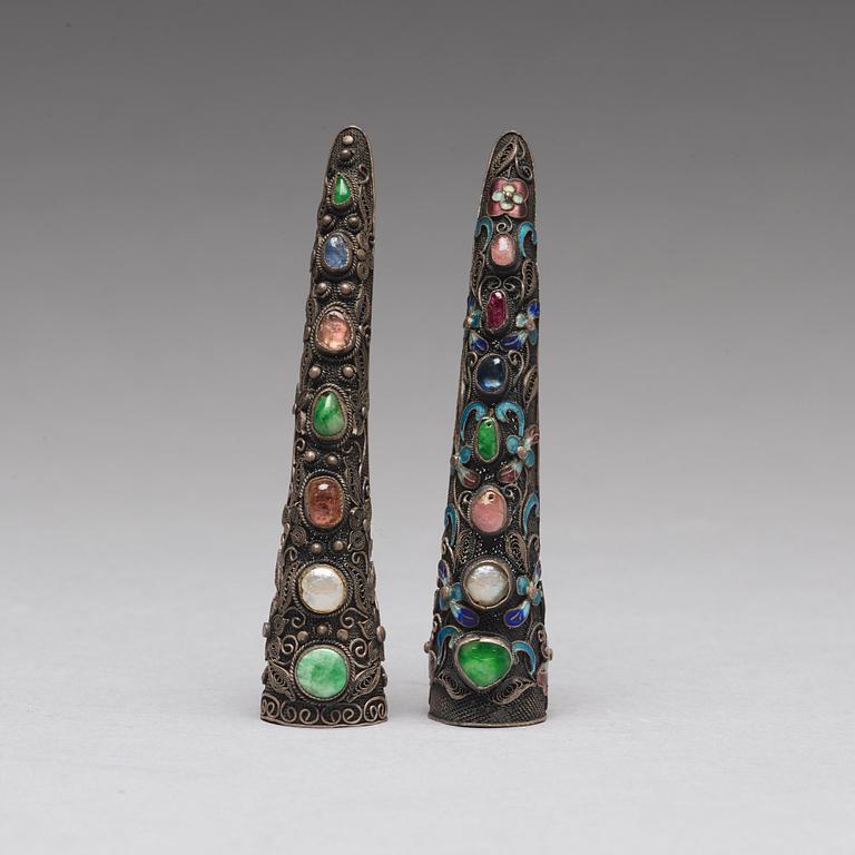 Two silvered nail covers, Qing dynasty, 19th Century.
