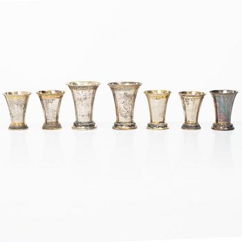 Bägare, 7 st, silver, KG Markströms AB, Uppsala, bl a 1902.