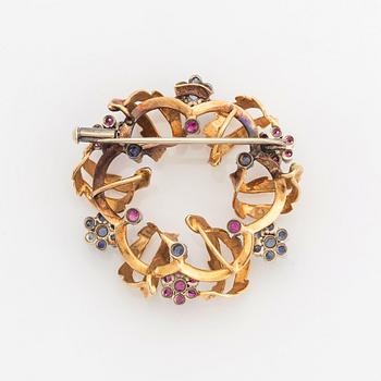 Sapphire and ruby brooch.