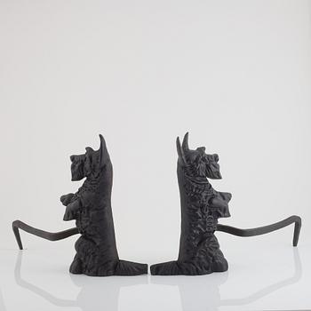 Fire dogs, a pair, from around the mid-20th century.