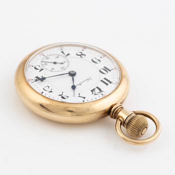 Hamilton, pocket watch, 14K gold with chain in 18K gold, 51 mm.