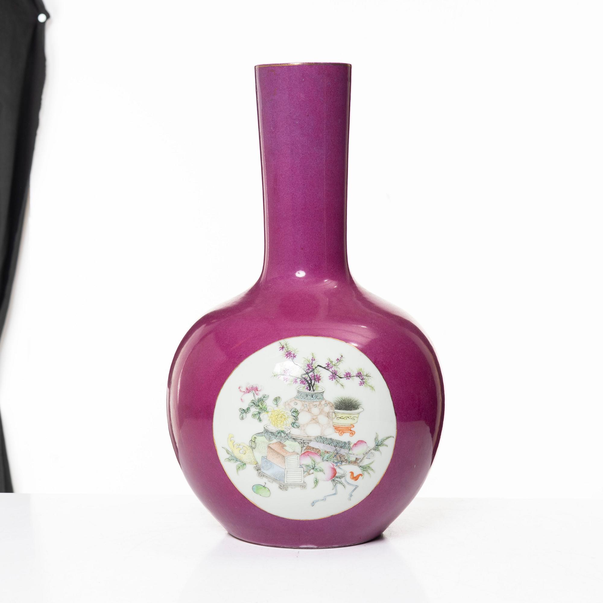 A pink ground Chinese famille rose vase, 20th century.