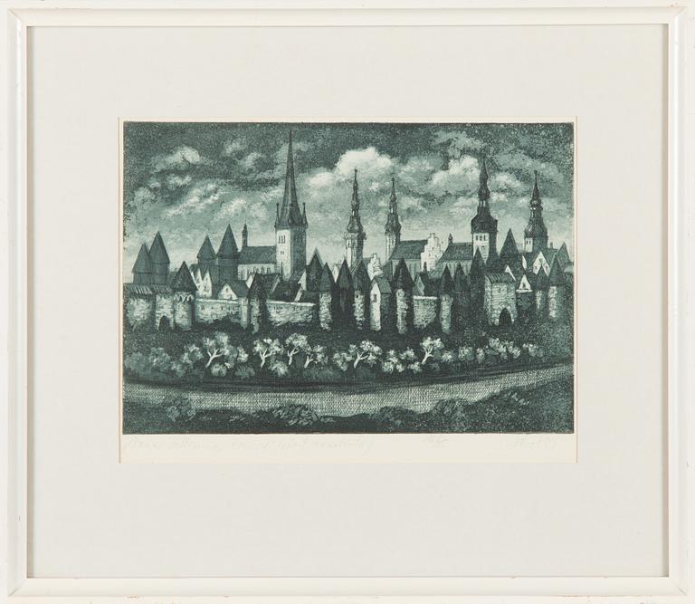 Maret Olvet, etching and aquatint, signed and dated -84, numbered 16/35.