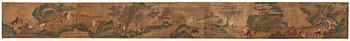 1036. A long scroll painting after Zhao Yong (Zhao Zhongmu 1289-1369), ink and colour on paper and on silk, Qing dynasty.