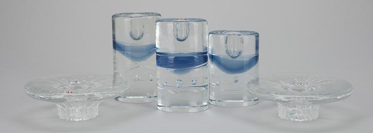 LJUSSTAKAR, 3+2 st, glas, Timo Sarpaneva, Polar samt Bolero, Iittala 1970-80-tal.