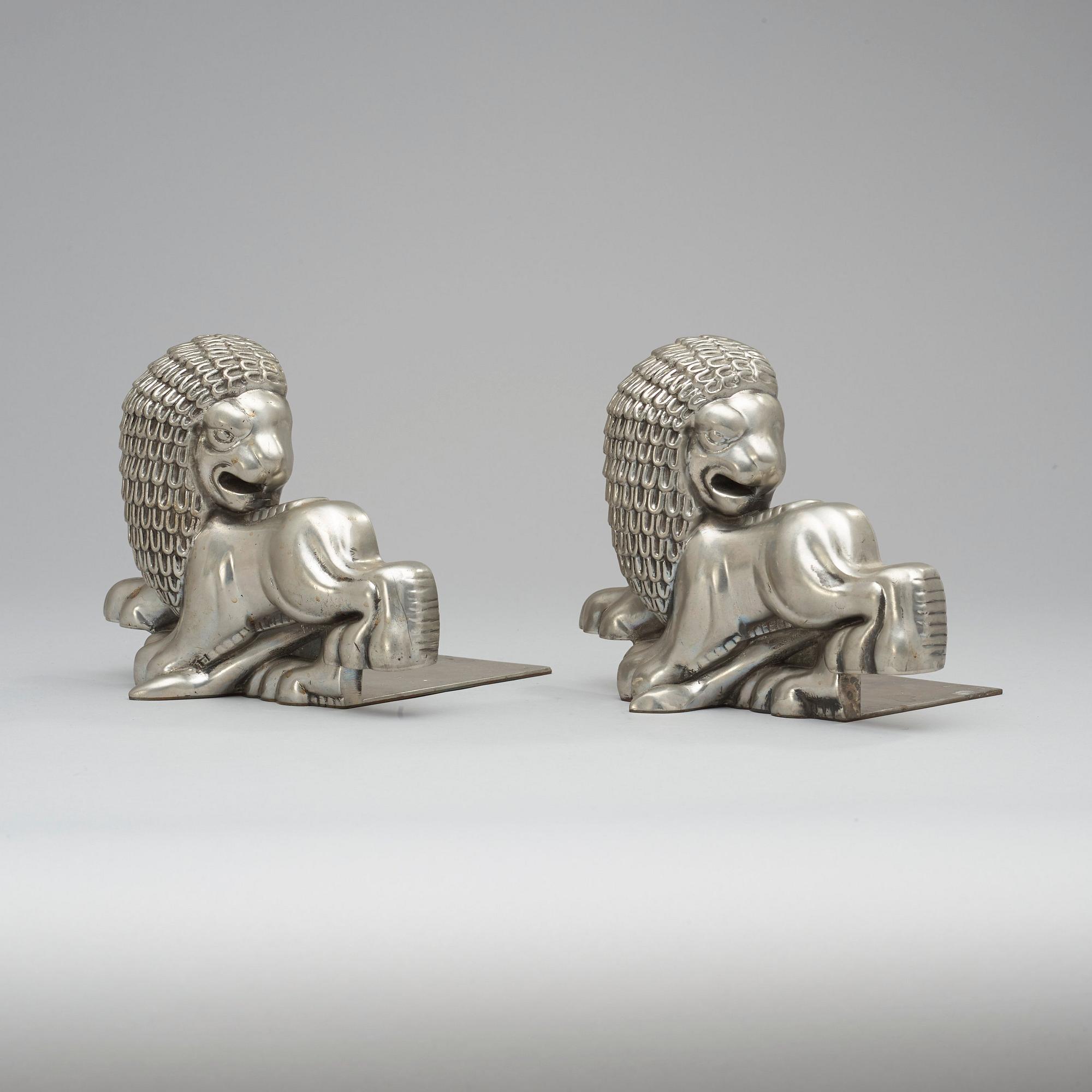 A pair of Anna Petrus pewter bookends, Svenskt Tenn, Stockholm 1974.