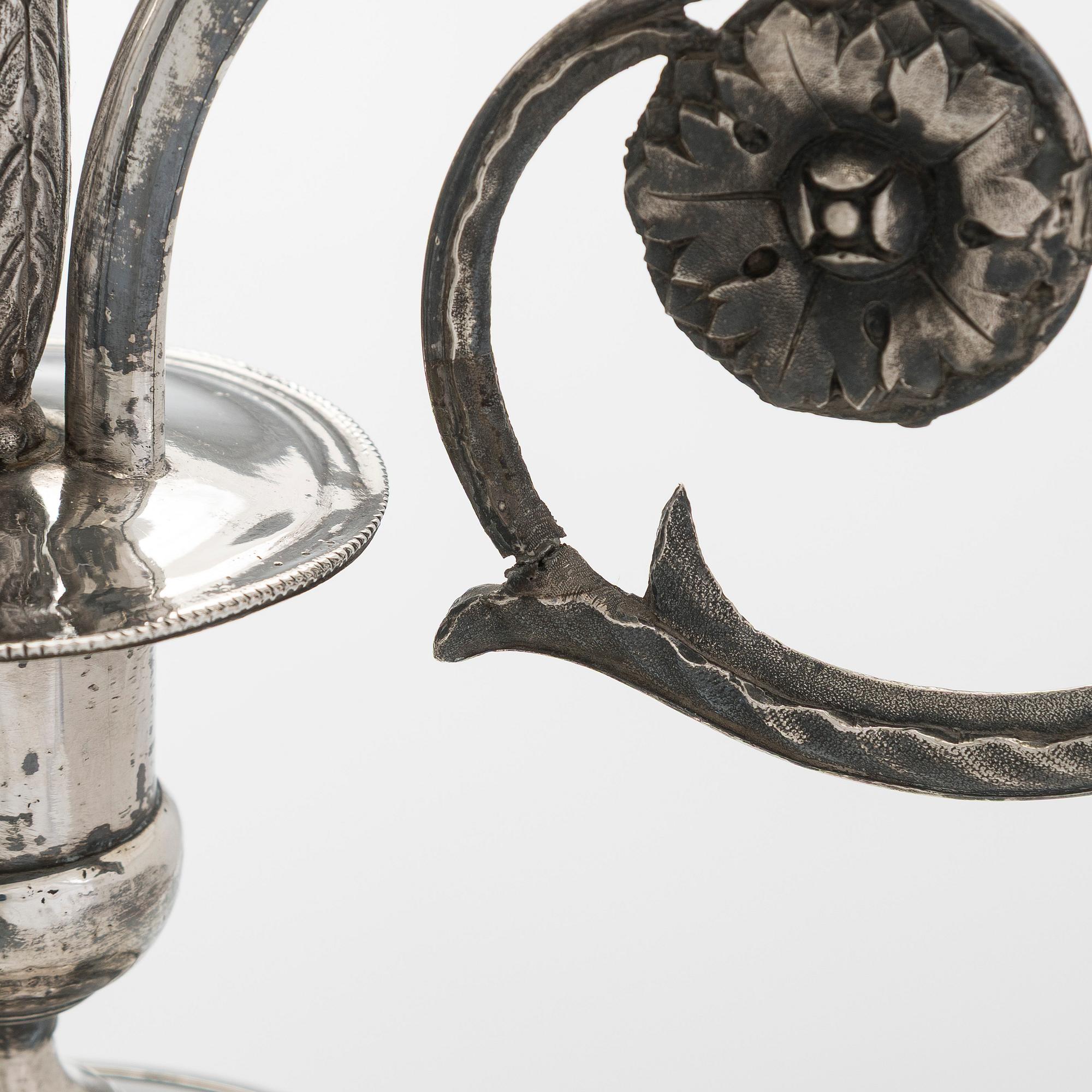 Pehr och Adolf Zethelius, kandelabrar, ett par, silver, Stockholm 1797 och 1824. Empire.