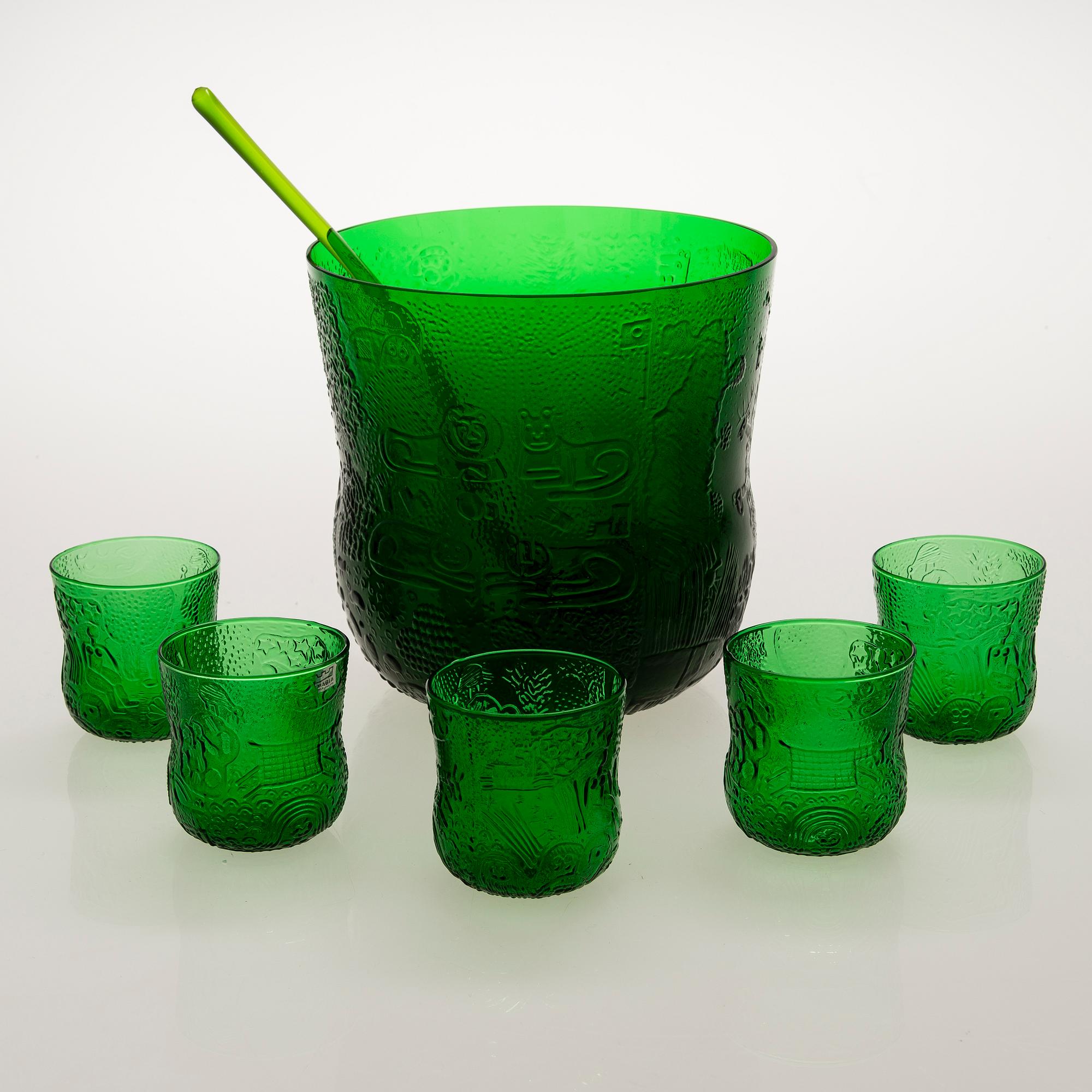 OIVA TOIKKA, SKÅL, SLEV och 5 GLAS, "Fauna", glas, Nuutajärvi/Notsjö.