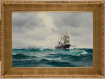 Vilhelm Victor Bille, Steamship sailing on a reach.