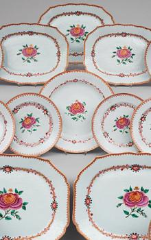 A famille rose dinner service, Qing dynasty, Qianlong (1736-95). (42 pieces).