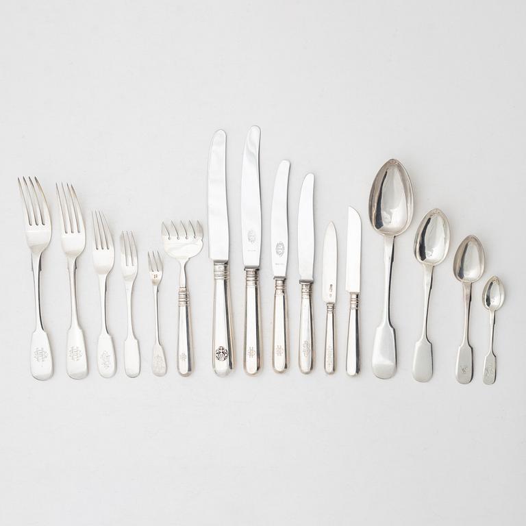 Cutlery set, 88 pieces, silver, mostly Russia, Estonia, including mark of Pawel Akimow Owtschinnikow, Moscow 1874.
