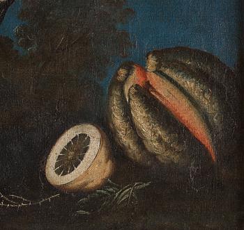 ITALIAN ARTIST 18TH CENTURY, Still life with fruits, flowers and a bird.