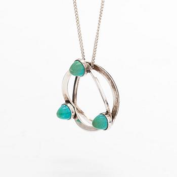 Elis Kauppi, a silver pendant with turquoises, Kupittaan Kulta, Turku, with chain.